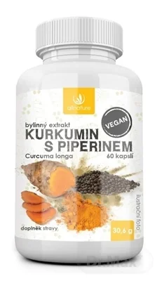 Allnature KURKUMÍN S PIPERÍNOM bylinný extrakt 1×60 cps, výživový doplnok