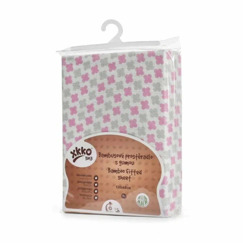 XKKO BMB Plachta s gumou do postieľky 120x60 Baby Pink Cross