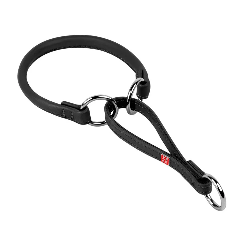 Okrúhly obojok Soft kožený polosťahovací čierny, Obvod krku: 30 cm, širka: 6 mm