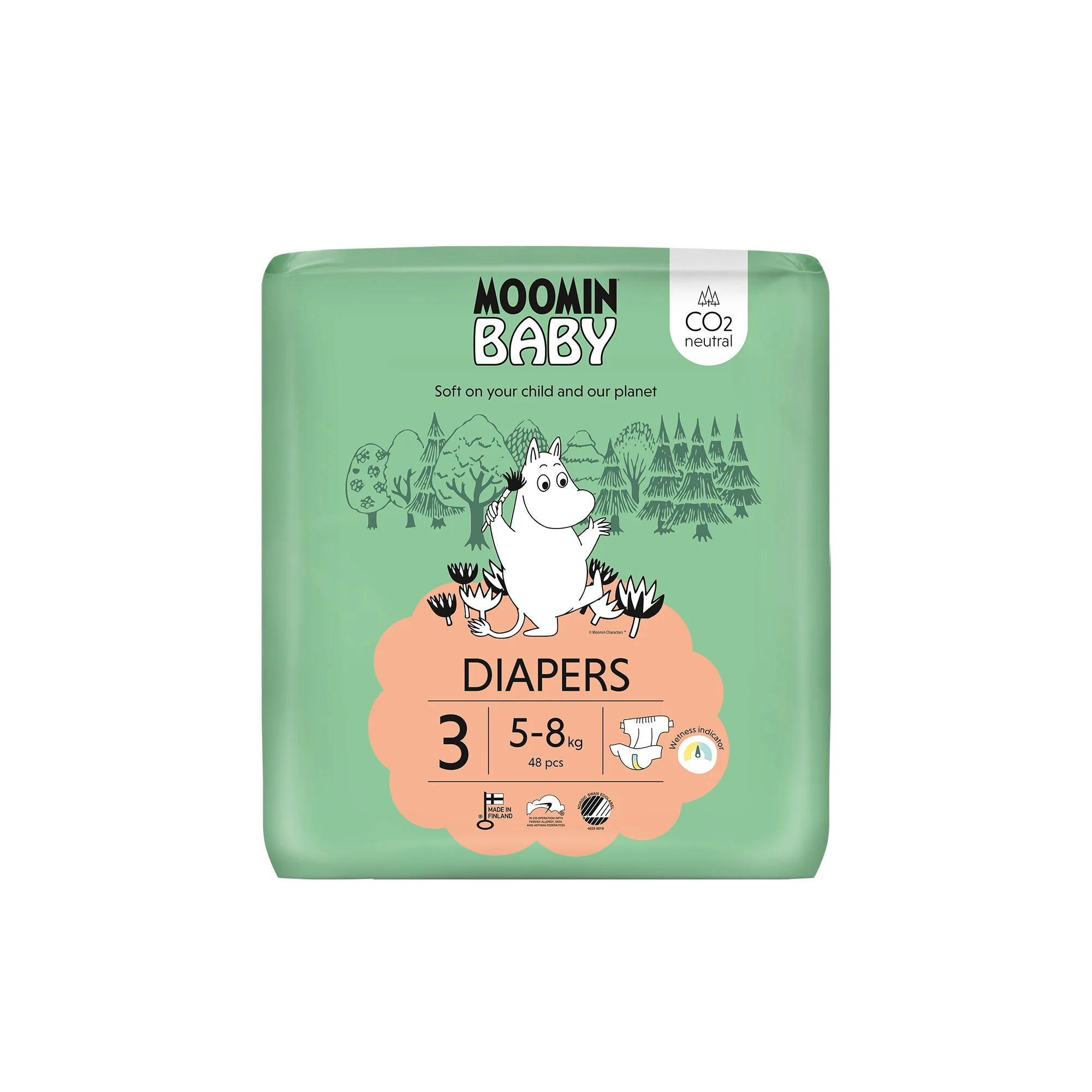 Moomin Baby 3 Midi 5–8 kg eko plienky 1×48 ks, eko plienky
