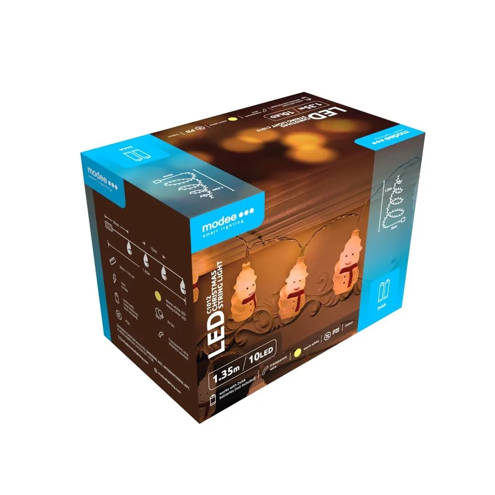 Modee Lighting LED vianočná reťaz 10 LED 1,35m 2xAA teplá biela snehuliak