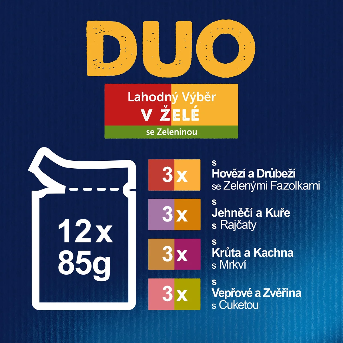 Felix Fantastic DUO kapsičky pre mačky hovädzie a hydinové, jahňacie a kura, morka a kačica, bravčové a divina 12×85 g 12×85 g, kapsičky pre mačky