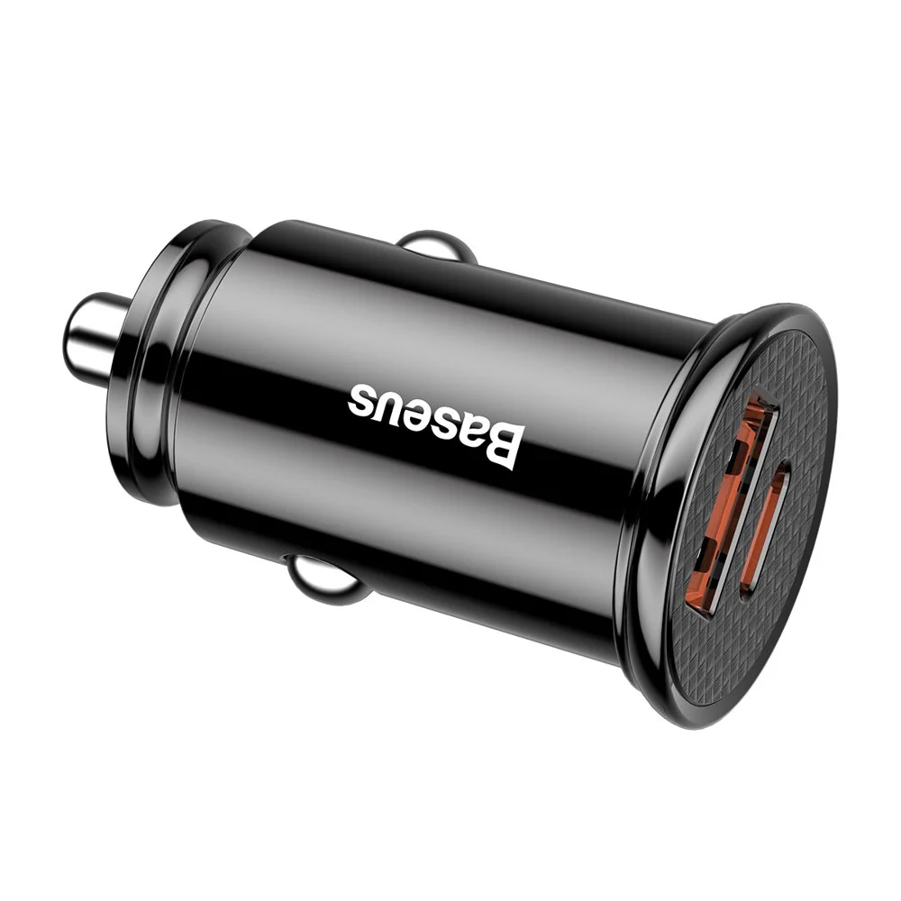 Baseus Circular USB / USB-C 30W autonabíjačka, čierna