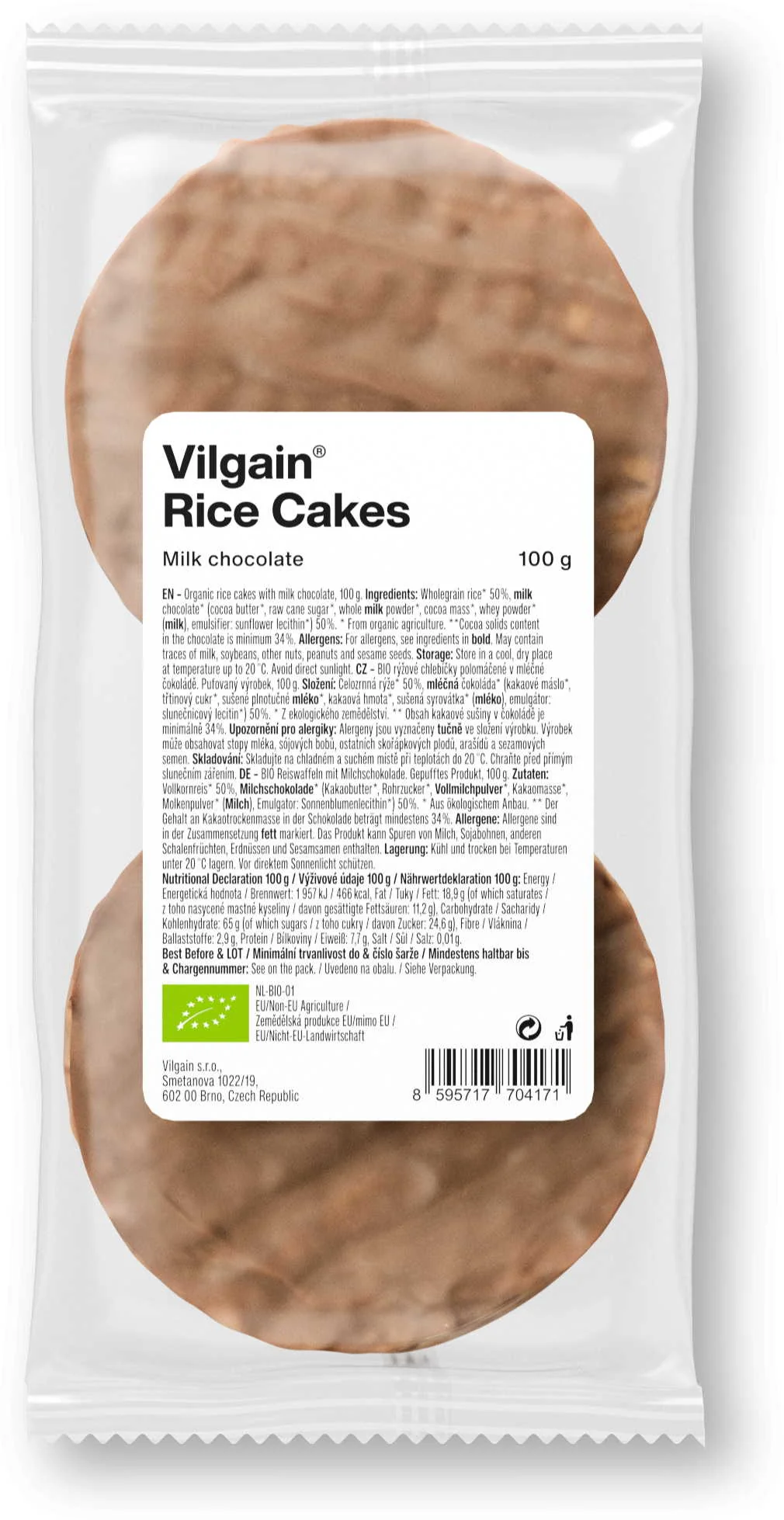 Vilgain Ryžové chlebíčky BIO mliečna čokoláda 100 g