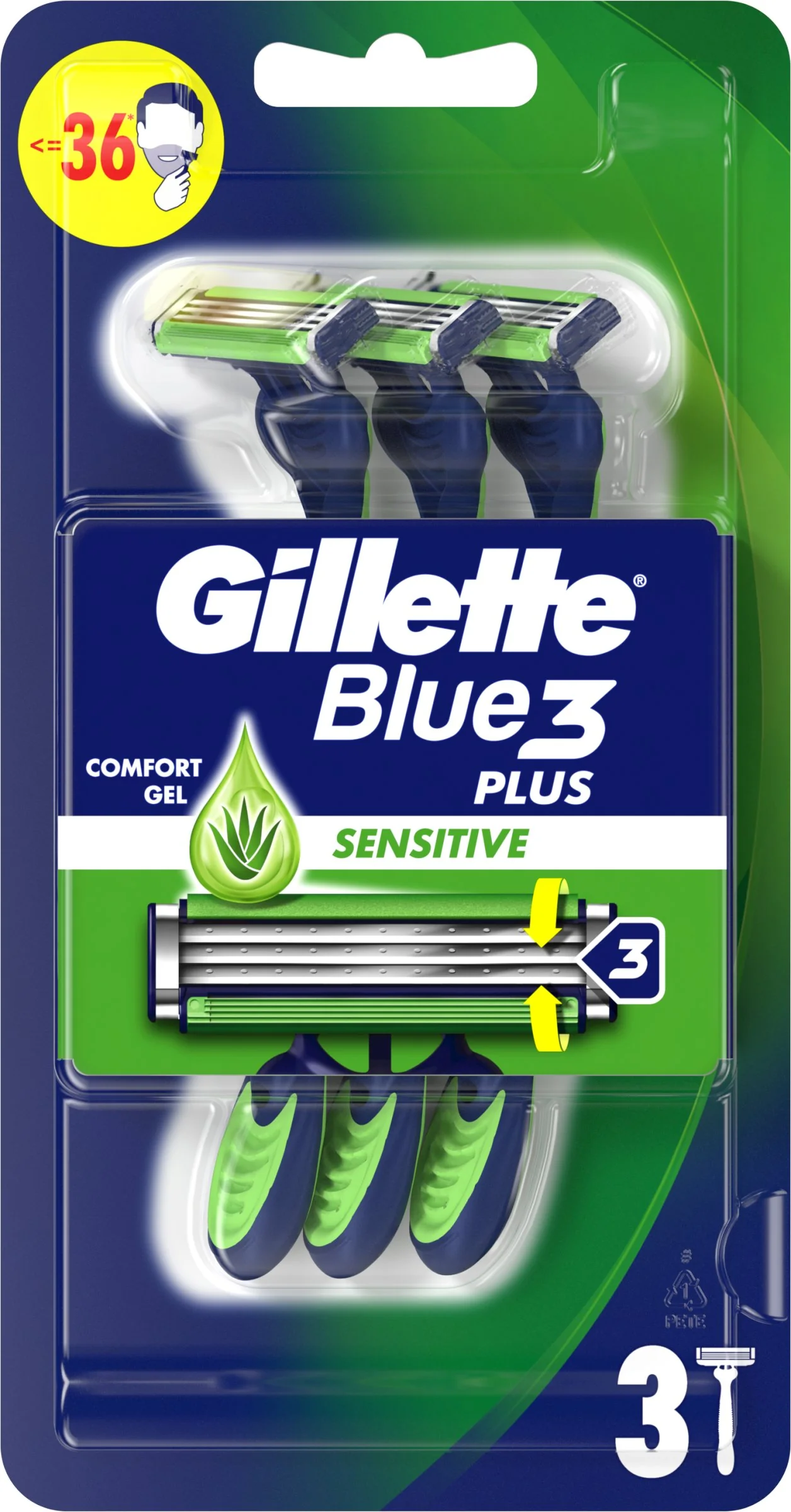 Gillette Blue3 Sensitive Pánsky Jednorazový Holiaci Strojček 1×3ks, jednorazové holiace strojčeky