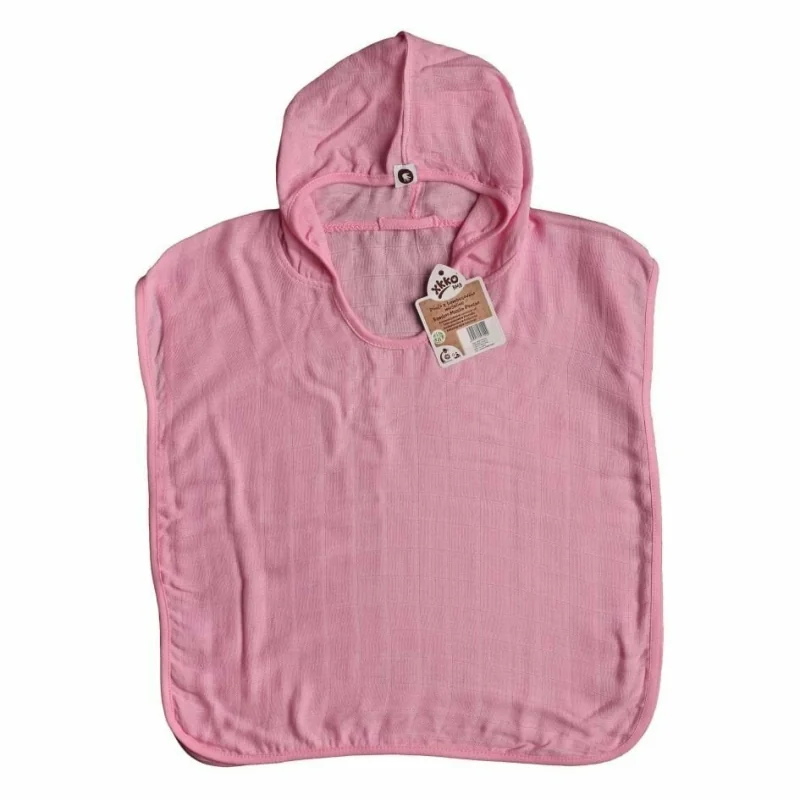 XKKO BMB Colours bambusové pončo s kapucňou, baby pink, veľ. 1 (1–2 r.)