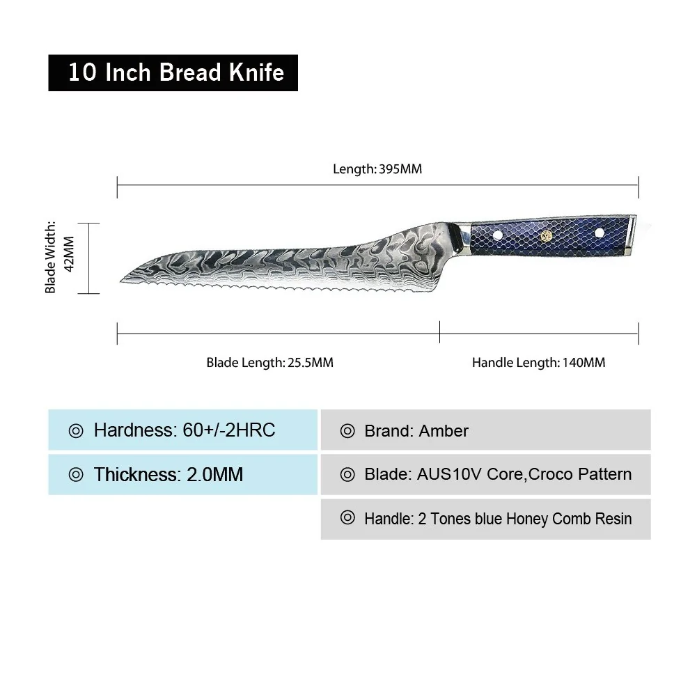 Damaškový kuchynský nôž Yurei-Chef/Modrá 1 ks Chef, 347 mm