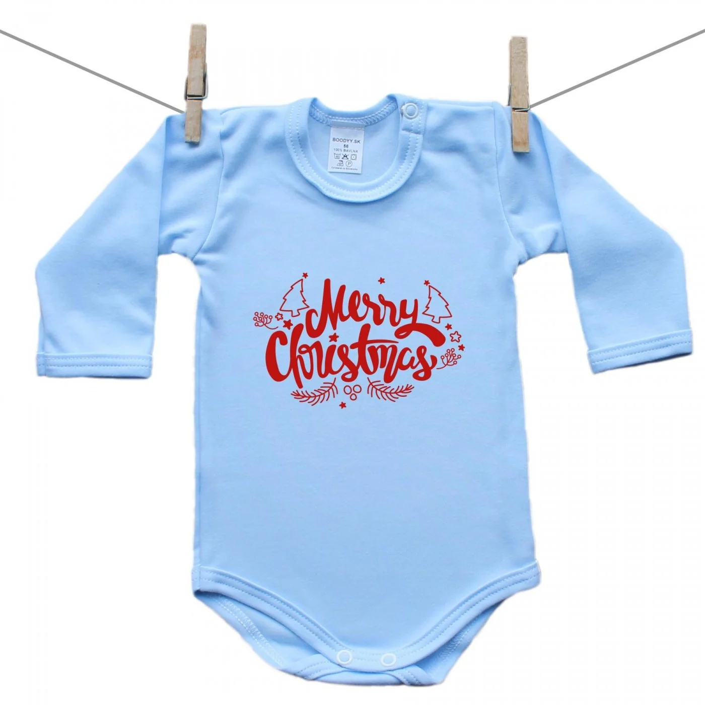 Boodyy Modré body s dlhým rukávom Merry Christmas Veľkosť: 80