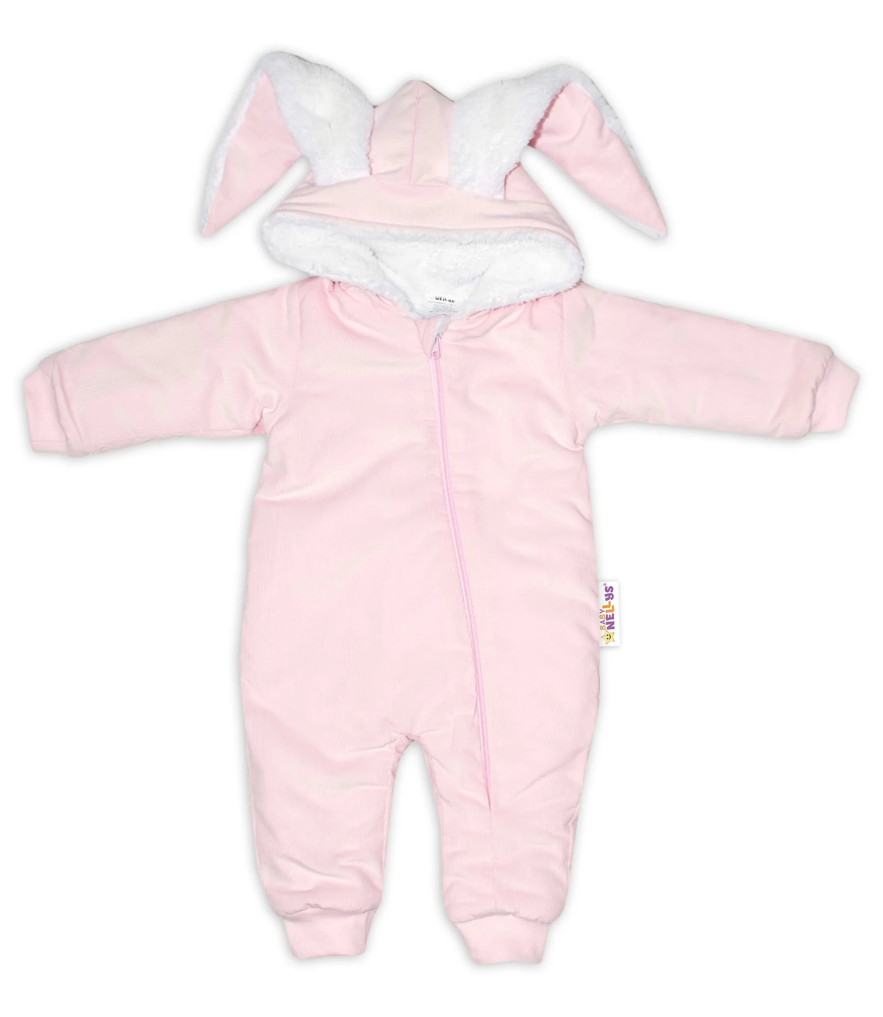 Baby Nellys Menčestrová kombinézka /overal s kožušinkou Cute Bunny - ružová, veľ. 68/74