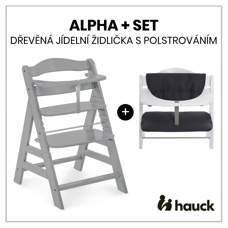 Hauck Alpha+ Set 2v1 drevená jedálenská stolička, grey + poťah Melange charcoal