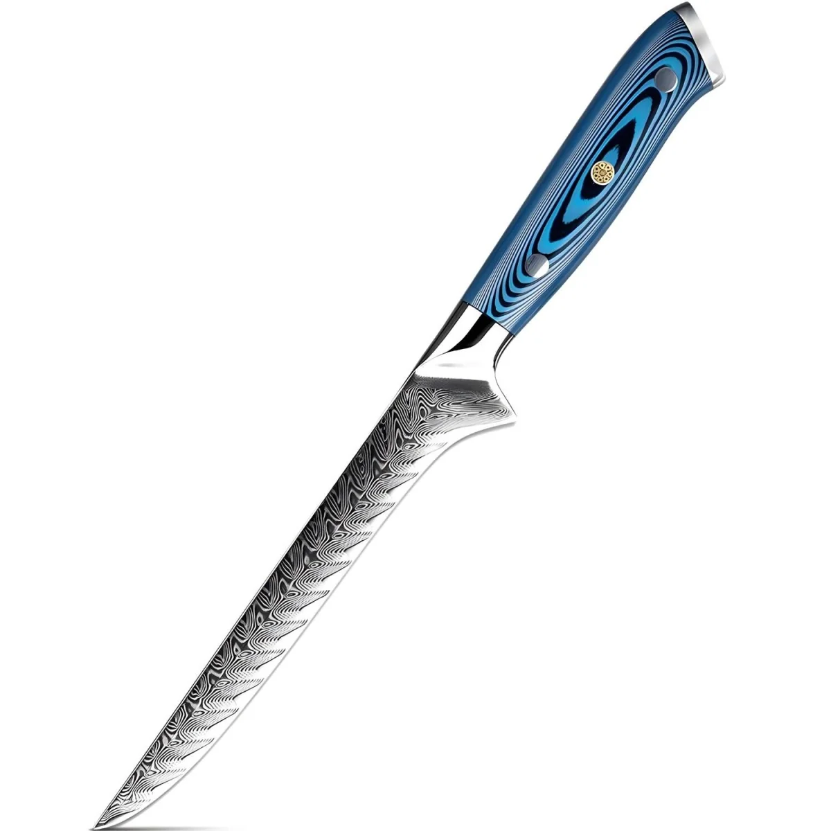 Damaškový kuchynský nôž Tukami-Boning/Modrá Boning, 15 cm čepeľ