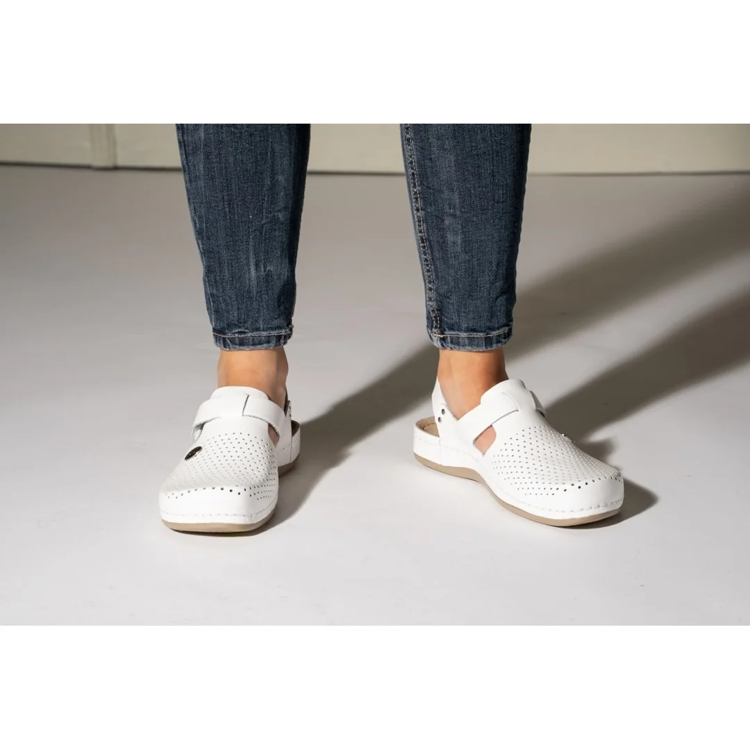 Leon 951Z Dámska pracovná celokožená zdravotná obuv 37 - 24cm, biela, 2,5 cm