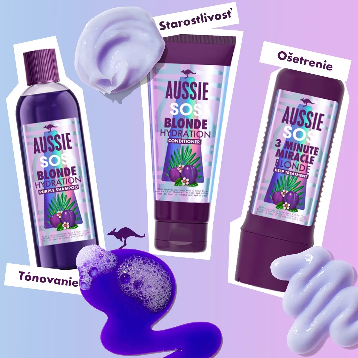 Aussie SOS Blonde Hydratačný fialový šampón 1×290ml, hydratačný šampón