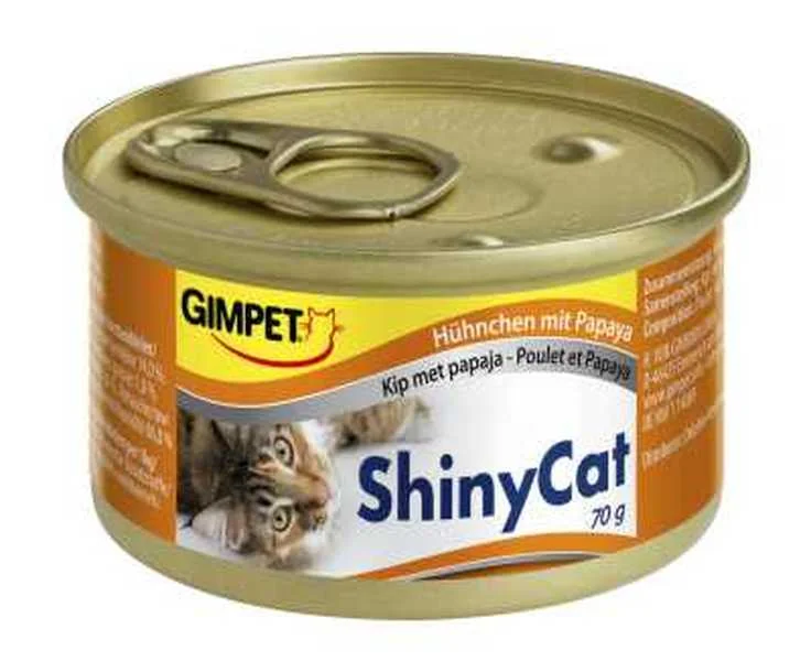 Shiny Cat Konzerva Kura+Papája 1×70 g, konzerva pre mačky