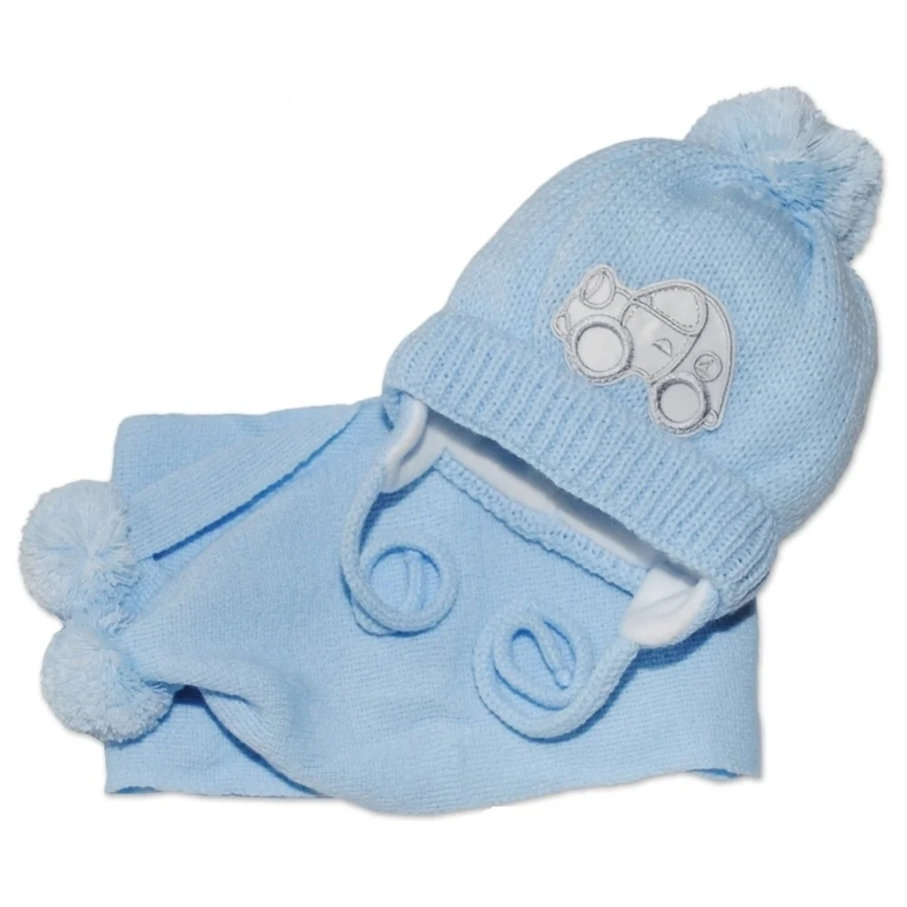 Zimná čiapočka s šálom - Autíčko sv. modré, 0-6m, Baby Nellys