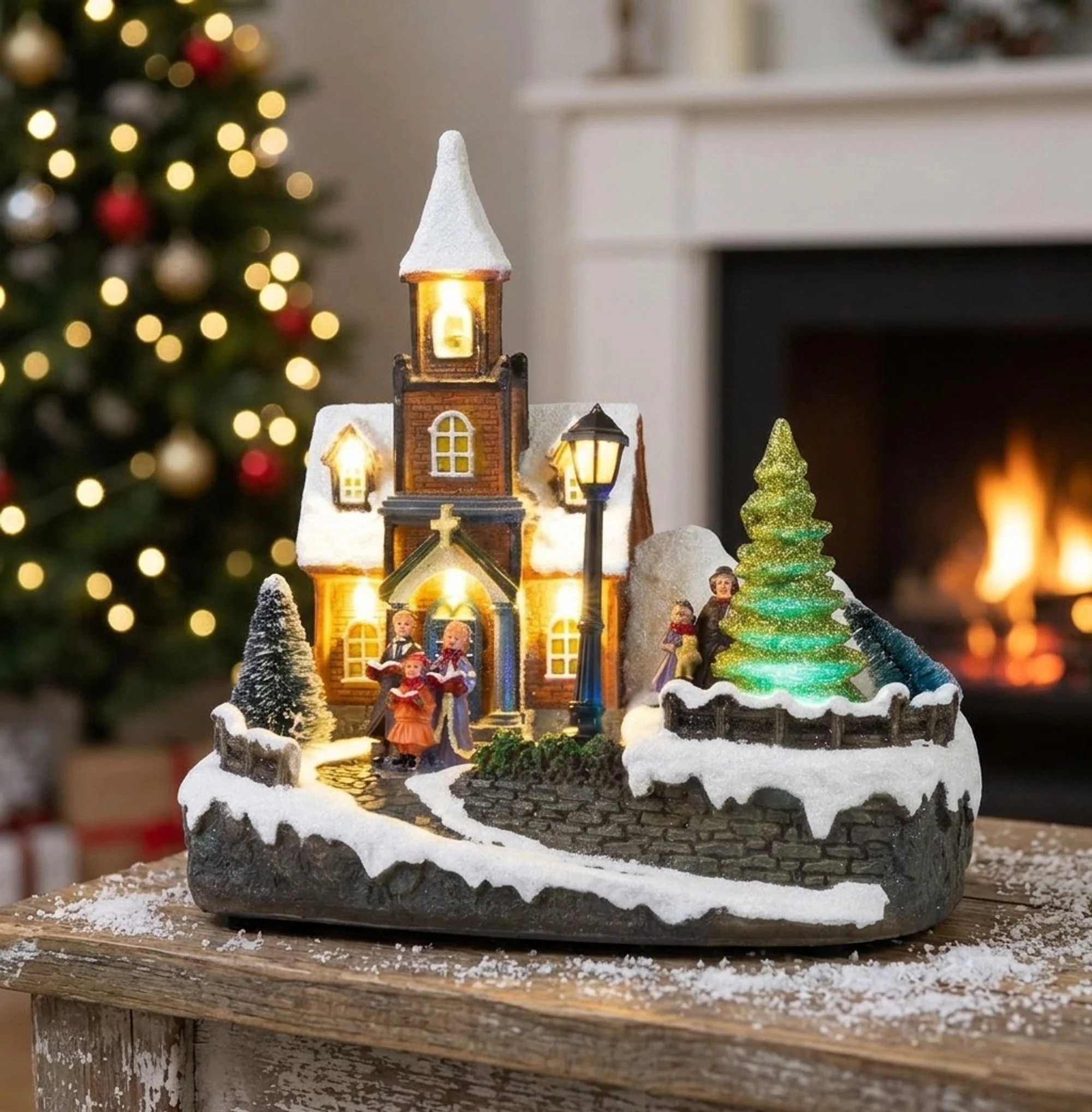 MagicHome vianočný LED kostol, 1 ks Plast, 1 LED teplá biela, 21x14.5x20.8 cm, 3xAA