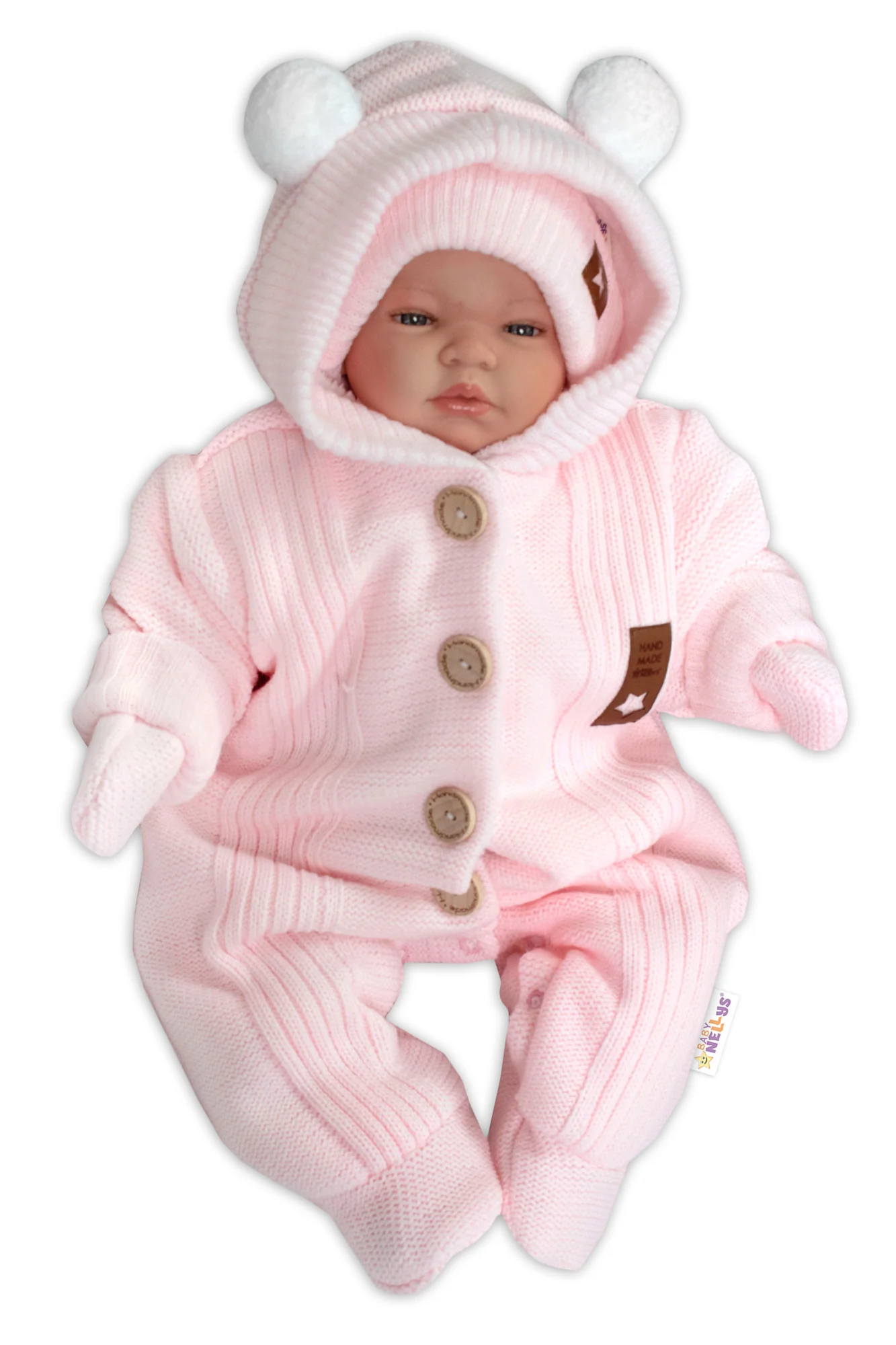 Baby Nellys Pletená kombinéza/overal LUX STAR s kožúškom, dvojvrstvová,sv. růžová, veľ. 74