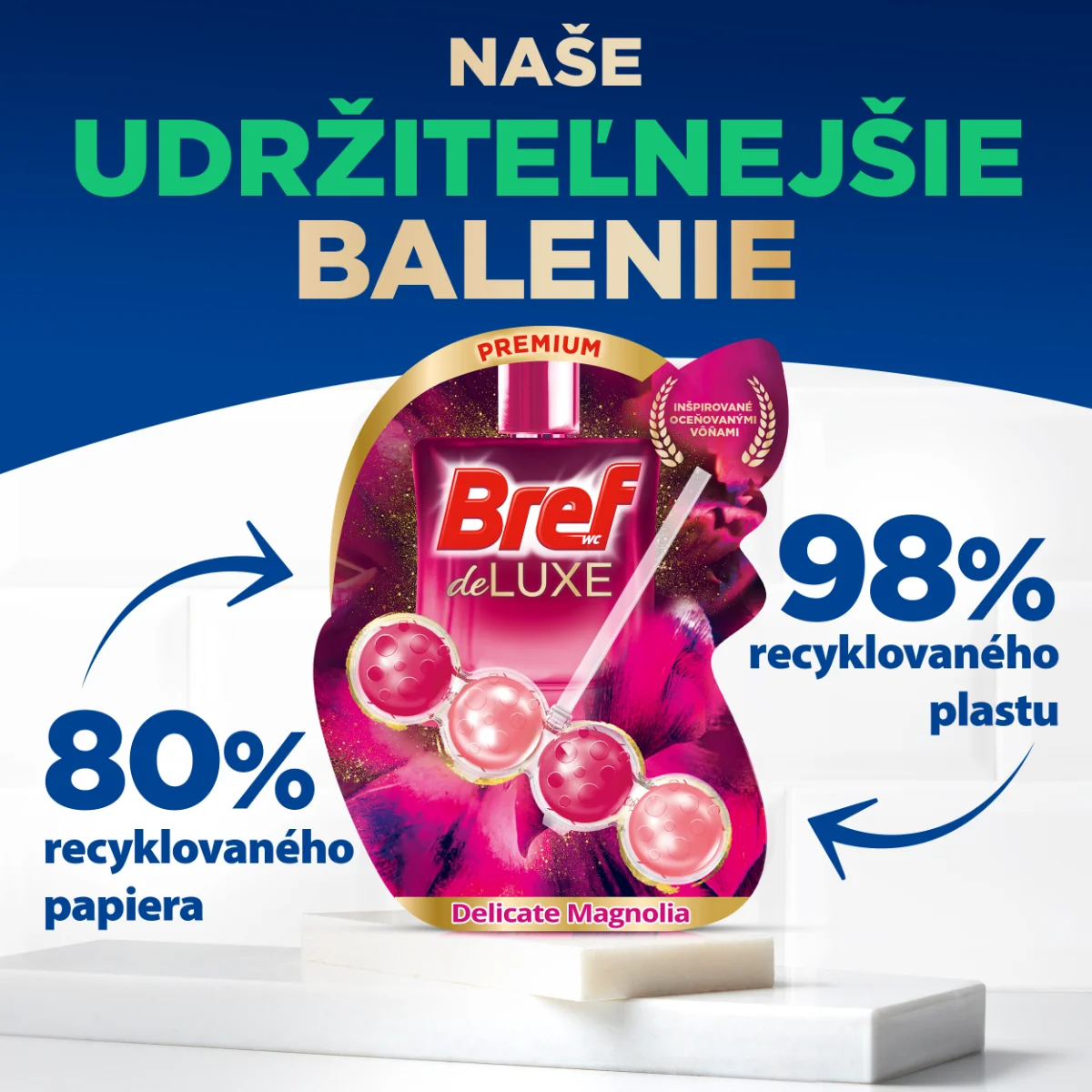 Bref Deluxe tuhý WC blok Delicate Magnolia 3×50 g, WC blok