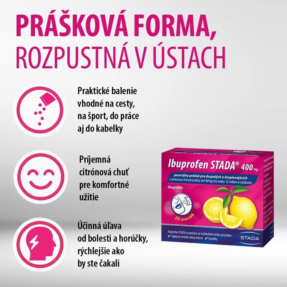 Ibuprofen STADA 400 mg perorálny prášok 1×20 ks, liek