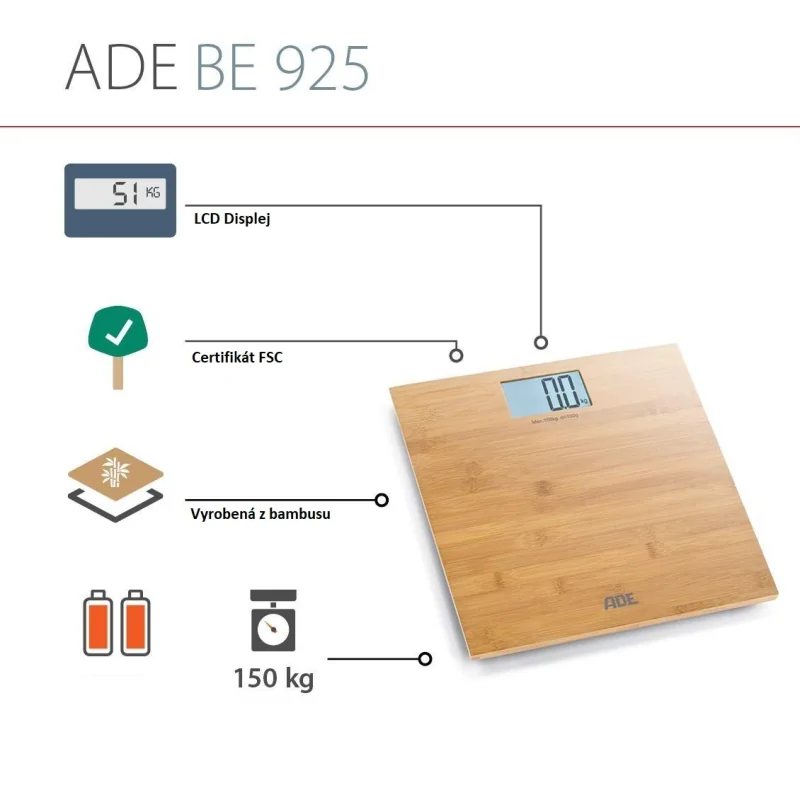 ADE BE925 Martina bambusová digitálna kúpeľňová váha 150 kg