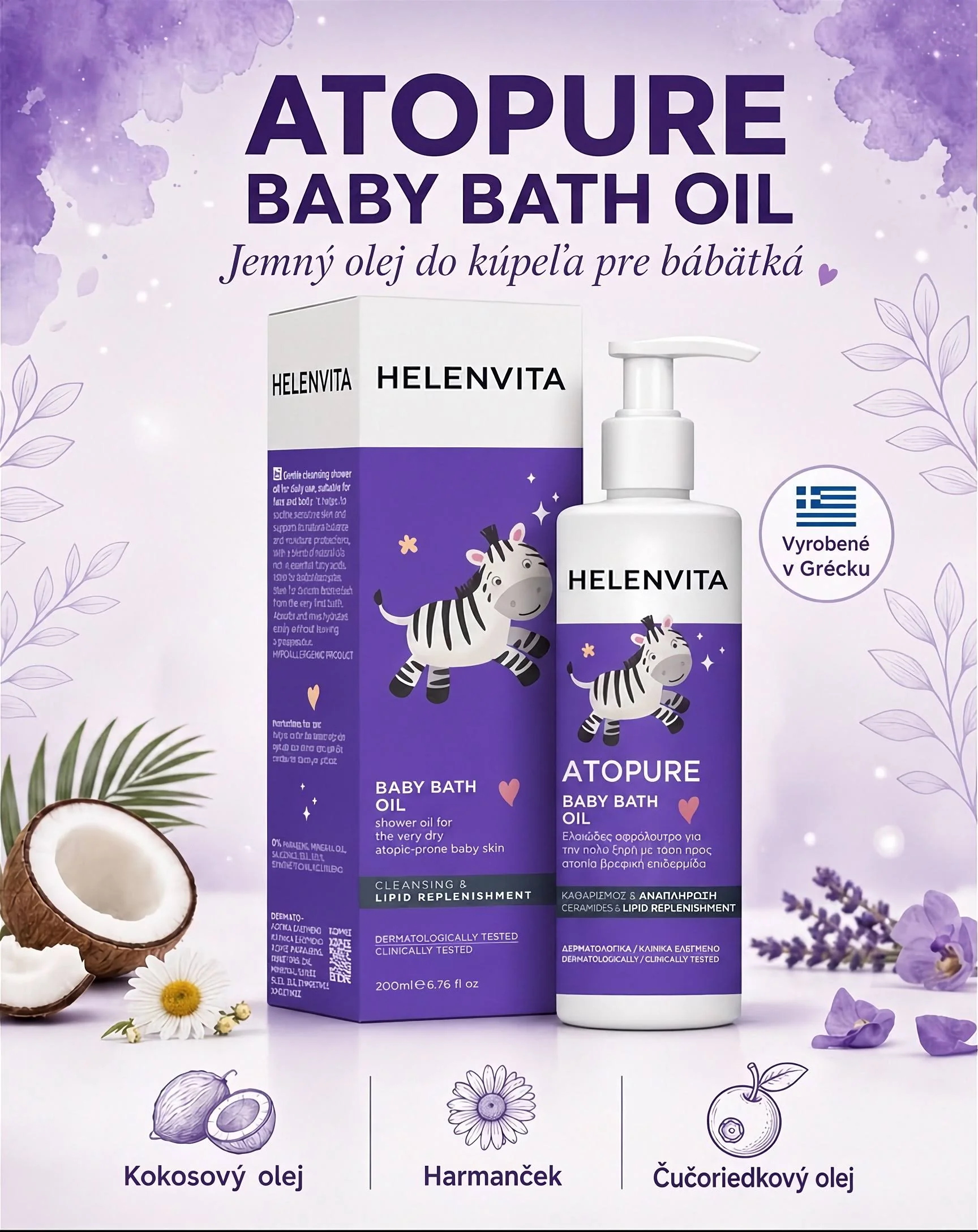 Helenvita Atopure Detský kúpeľový olej 200 ml pre atopickú pokožku