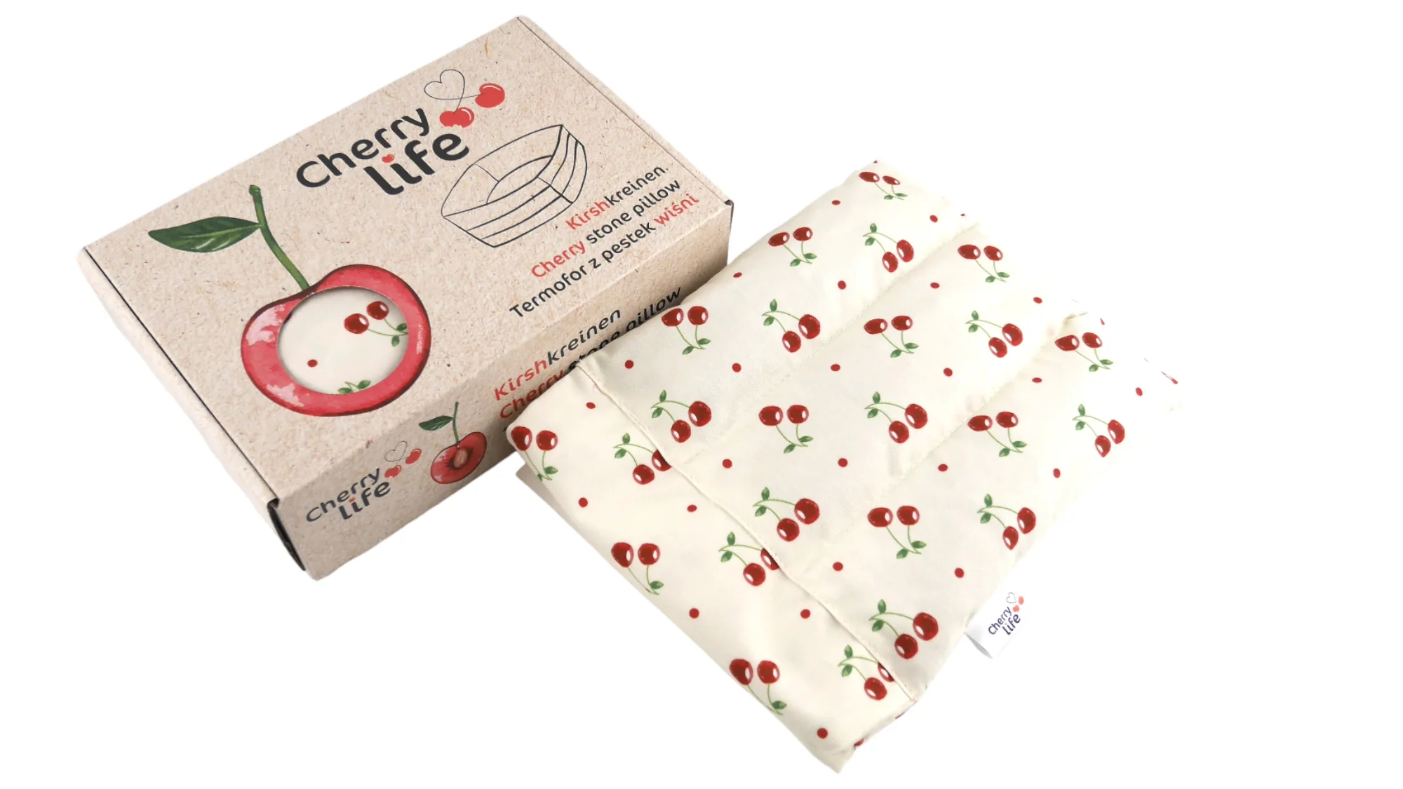 Bedrový nahrievací pás s čerešňovými kôstkami, termofor - Cherry life, ecru
