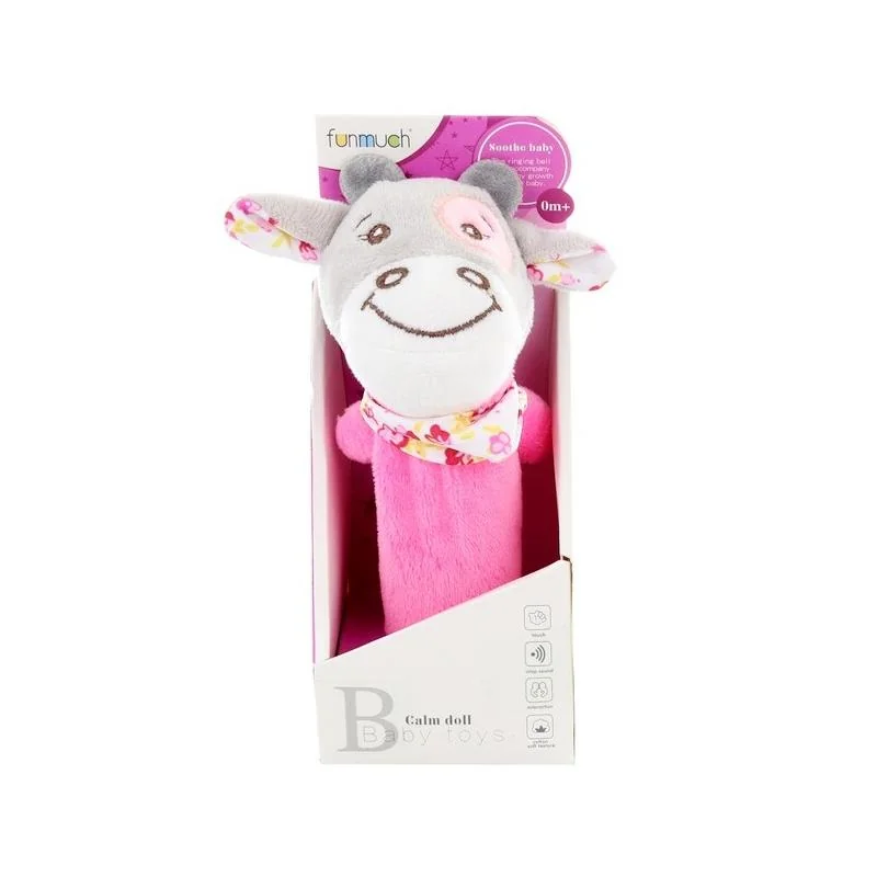 Pískacia kravička ružová plyšová 16cm