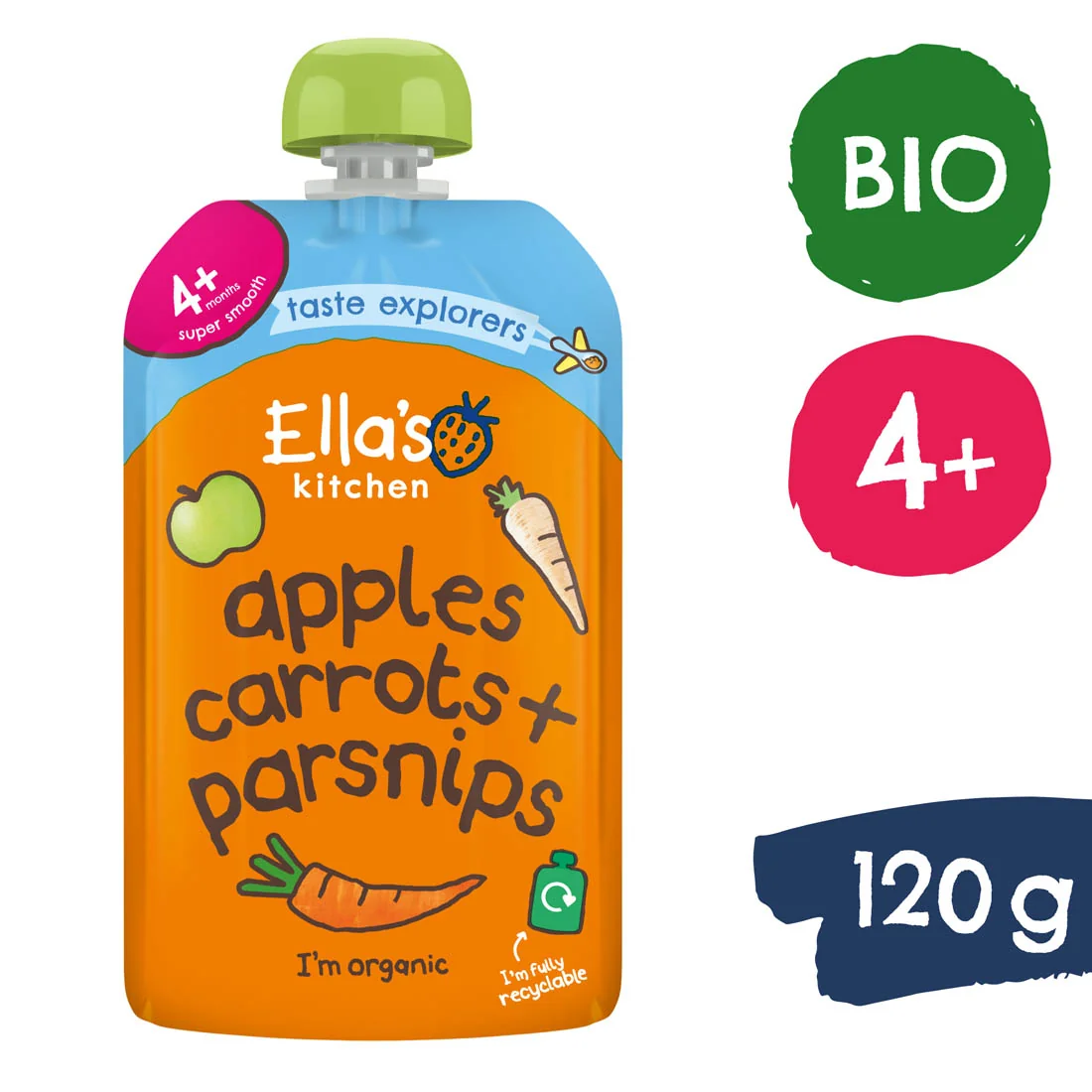 Ella's Kitchen BIO Mrkva, jablko a paštrnák 1×120 g, detská výživa