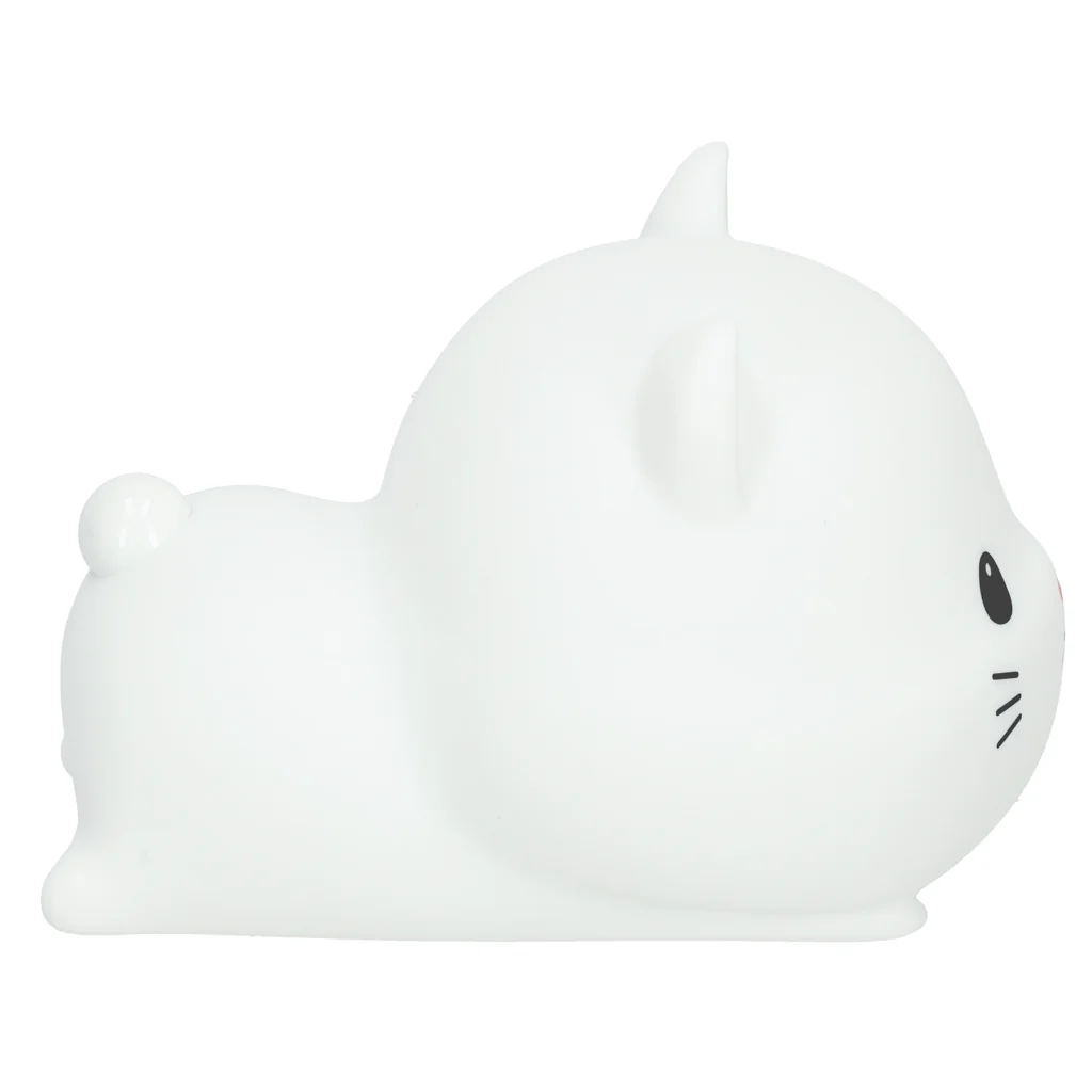 Detská silikónová nočná lampa – biela ležiaca mačka, USB nabíjanie