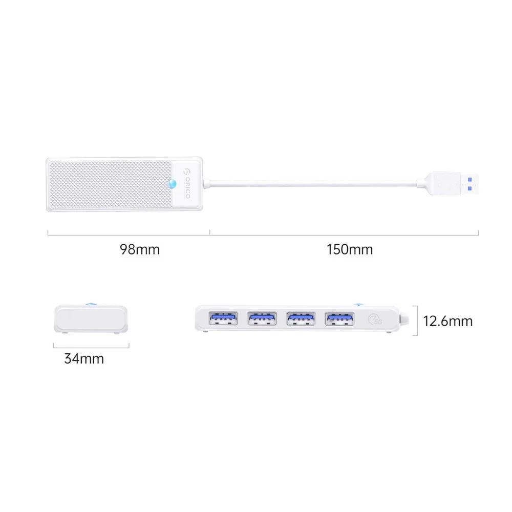 Orico PAPW4A-U3 HUB adaptér USB - 4x USB 3.0 1m, biely