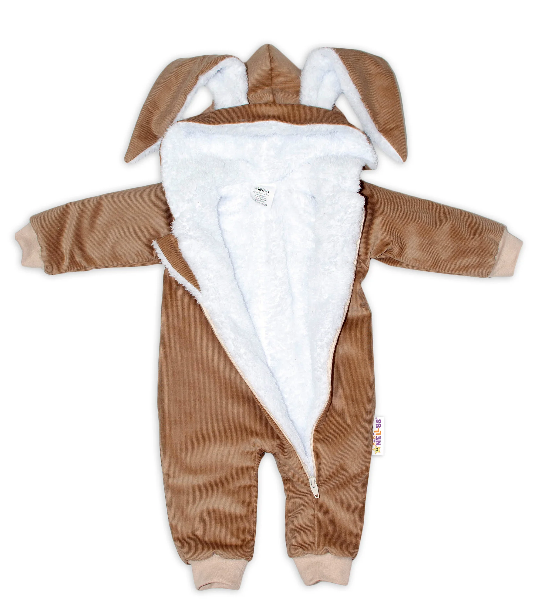 Baby Nellys Menčestrová kombinézka /overal s kožušinkou Cute Bunny - hnedá