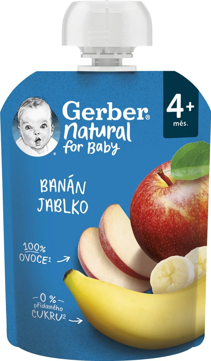 Gerber Natural Kapsička Banán a jablko; ovocná desiata (od ukonč. 4. mesiaca) "Exspirácia" 90 g