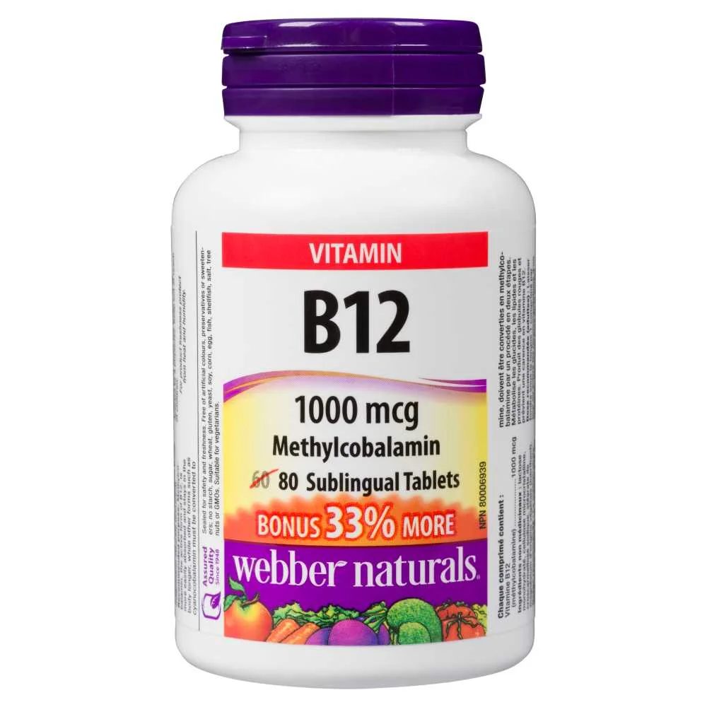 WEBBER NATURALS Vitamín B12 1000 mcg Methylcobalín 1×80 tbl, výživový doplnok