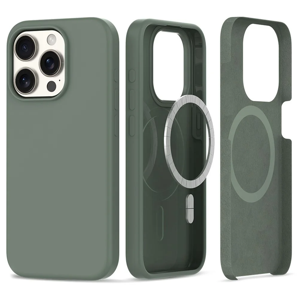 Tech-Protect Silicone MagSafe kryt na iPhone 15 Pro Max, tmavozelený