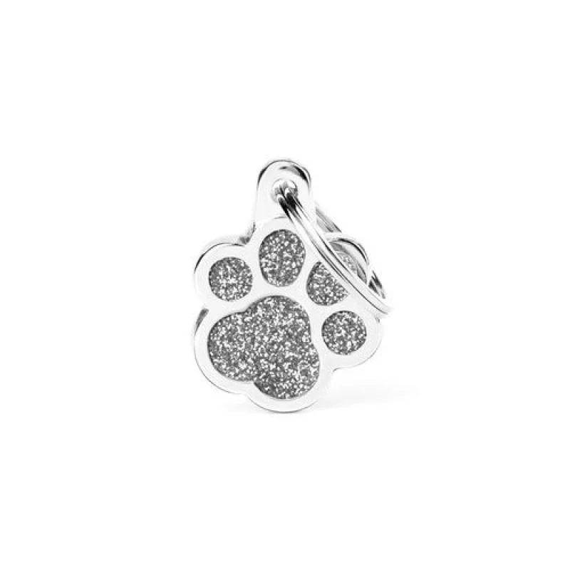 MF PAW GLITTER GREY gravírovateľný prívesok 2x2 cm