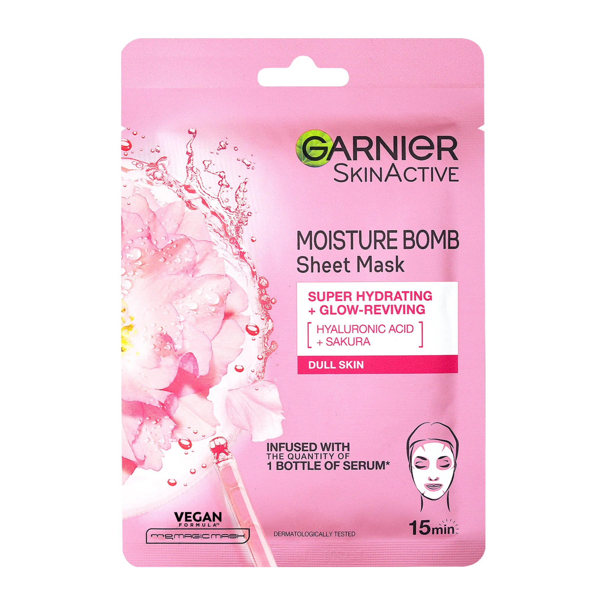 Garnier Skin Naturals textilná maska s výťažkom zo sakury, 28 g 1×28 g, maska na oživenie jasu pleti