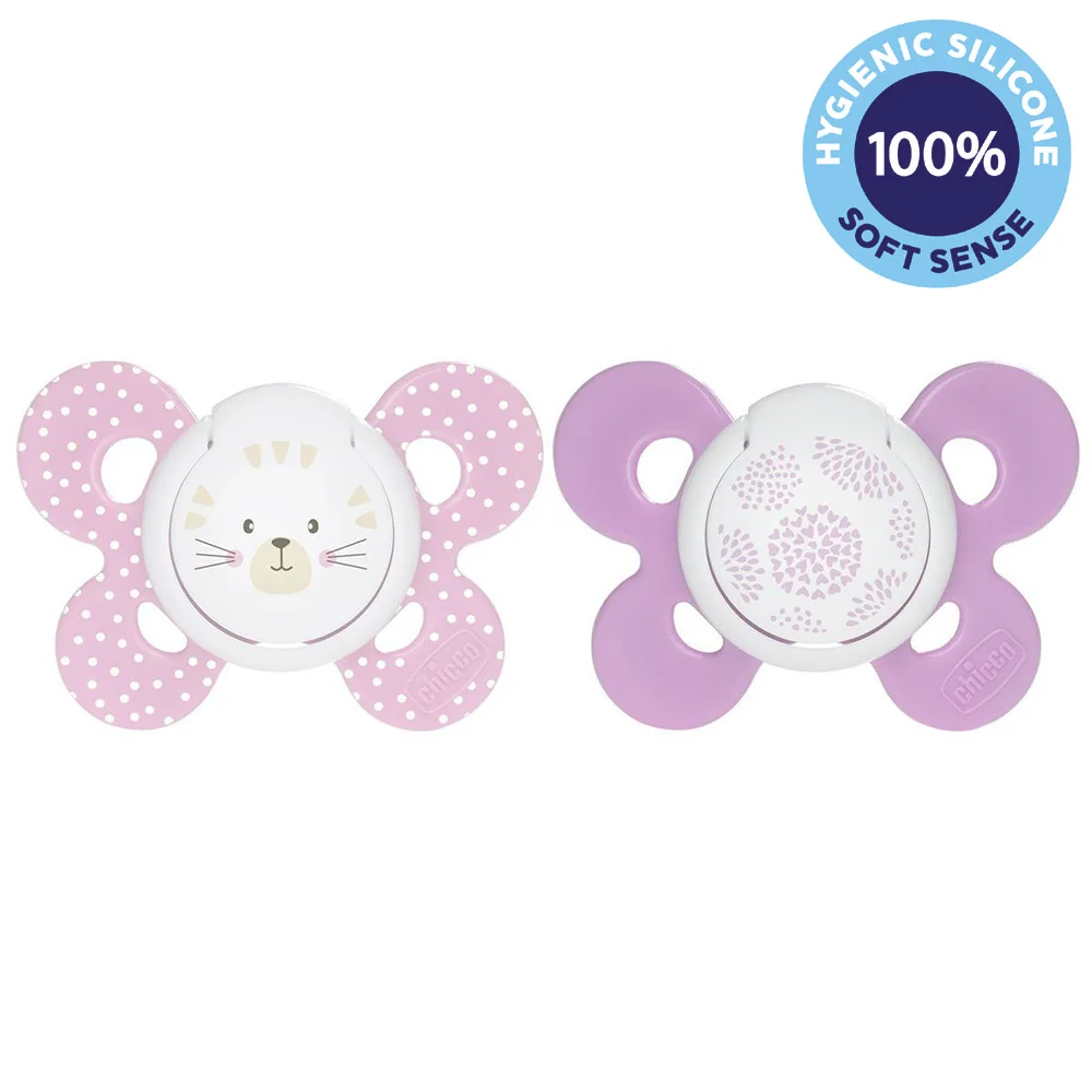 CHICCO Cumlík Physio Comfort silikónový dievča - mačka/bodky 2 ks, 6-16 m 1×2 ks, ortodontický cumlík
