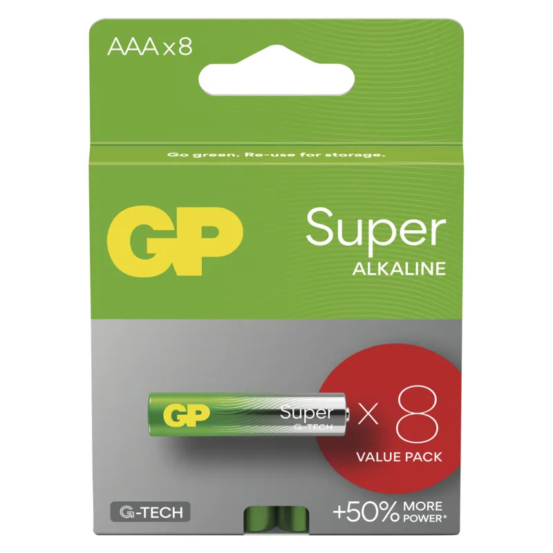 GP alkalická batéria SUPER AAA (LR03), 8 ks 1×8 ks, alkalická batéria