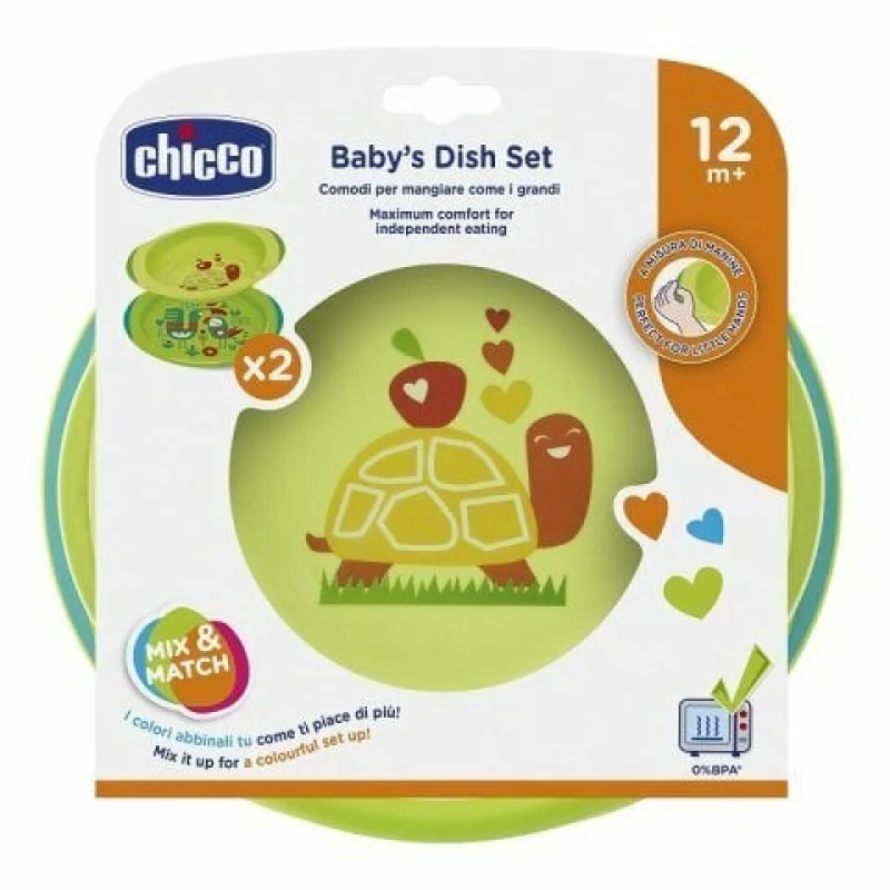 Chicco Detská sada tanierov 2 ks, zelená, od 12 m+