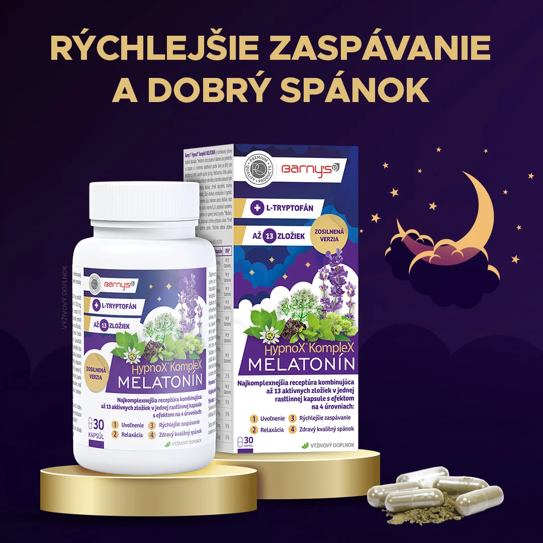 Barny’s® HypnoX® KompleX MELATONÍN 30 cps 1×30 cps, komplex 13 látok pre podporu rýchlejšieho zaspávania a dobrého spánku