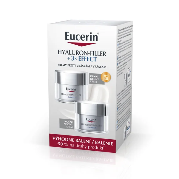 Eucerin HYALURON-FILLER + 3x EFFECT Denný krém SPF 30 + Nočný krém 1×1 set, darčekové balenie