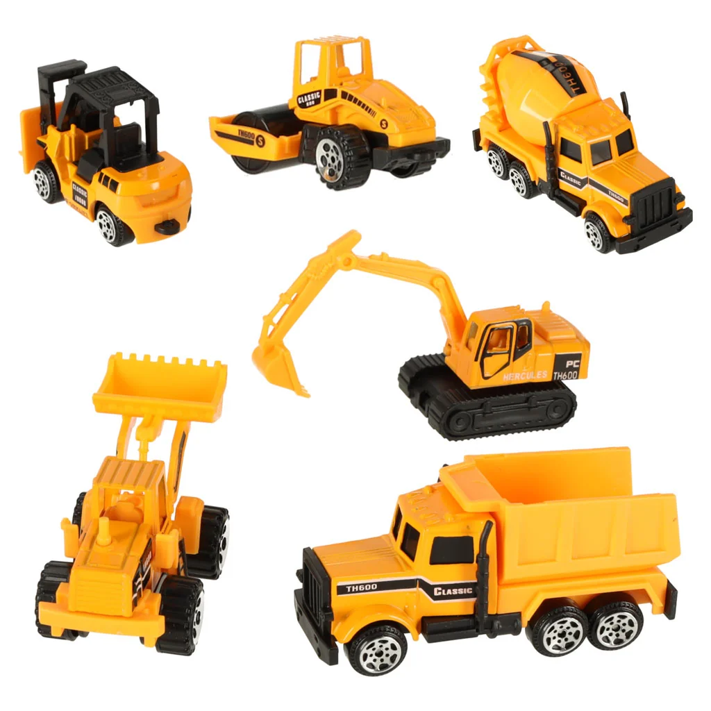 Sada stavebných strojov 6 ks, plastové autíčka 1:64
