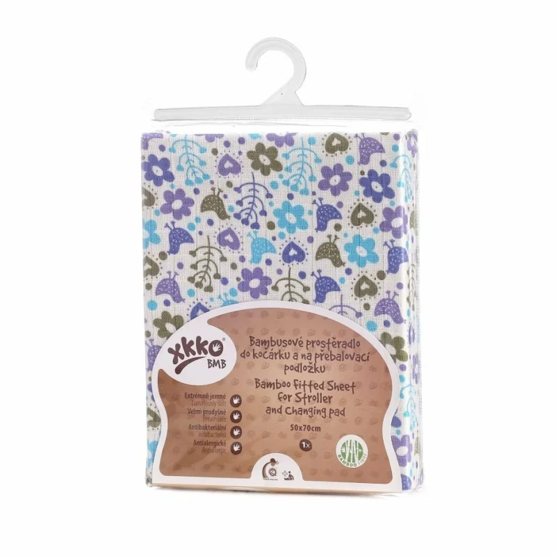XKKO BMB bambusové prestieradlo do postieľky s gumou 120x60 Flowers & Birds