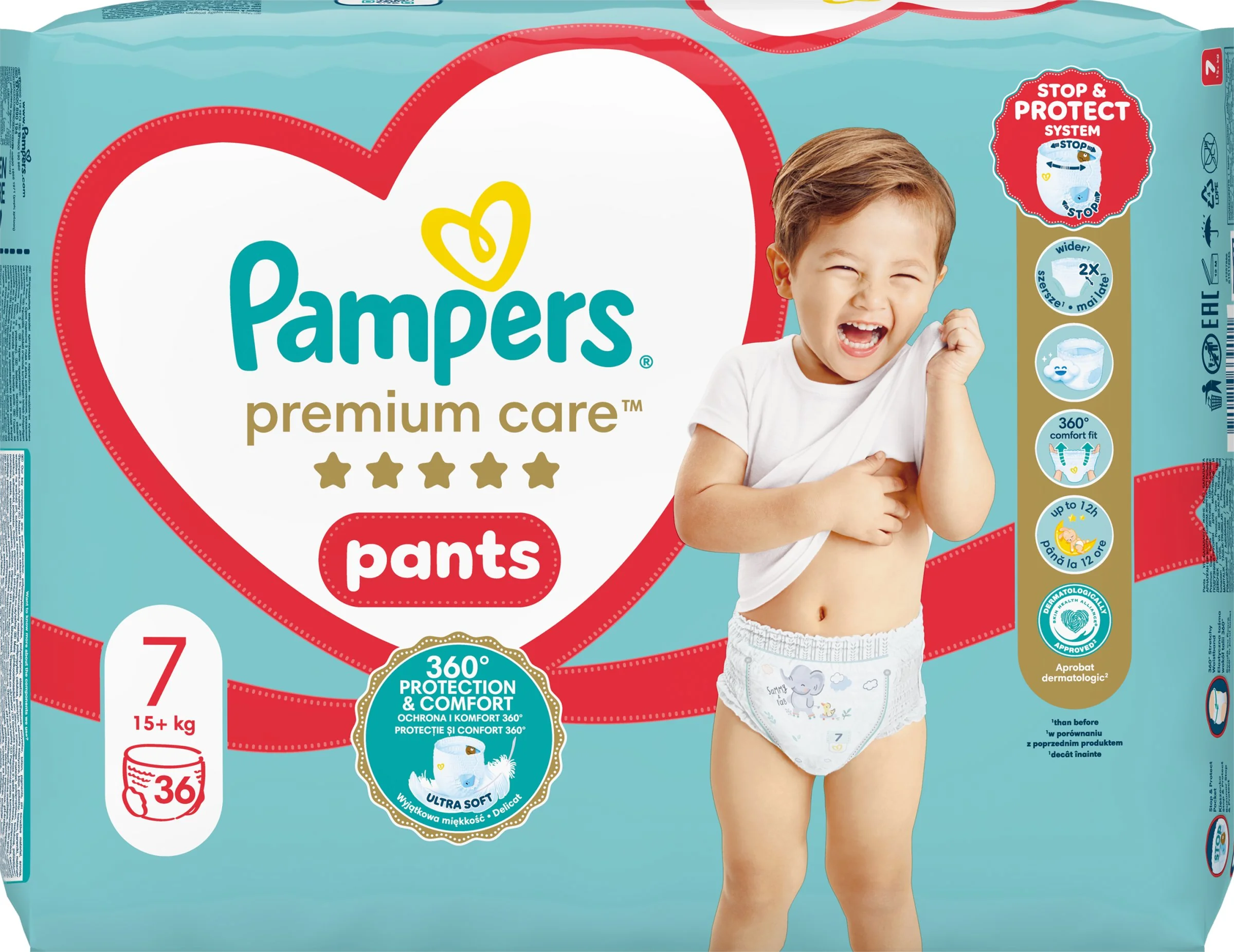 PAMPERS PREMIUM CARE PLIEN.NOHAVICKY V.7 17KG 36KS 1×36 ks, plienkové nohavičky vo veľkosti 7
