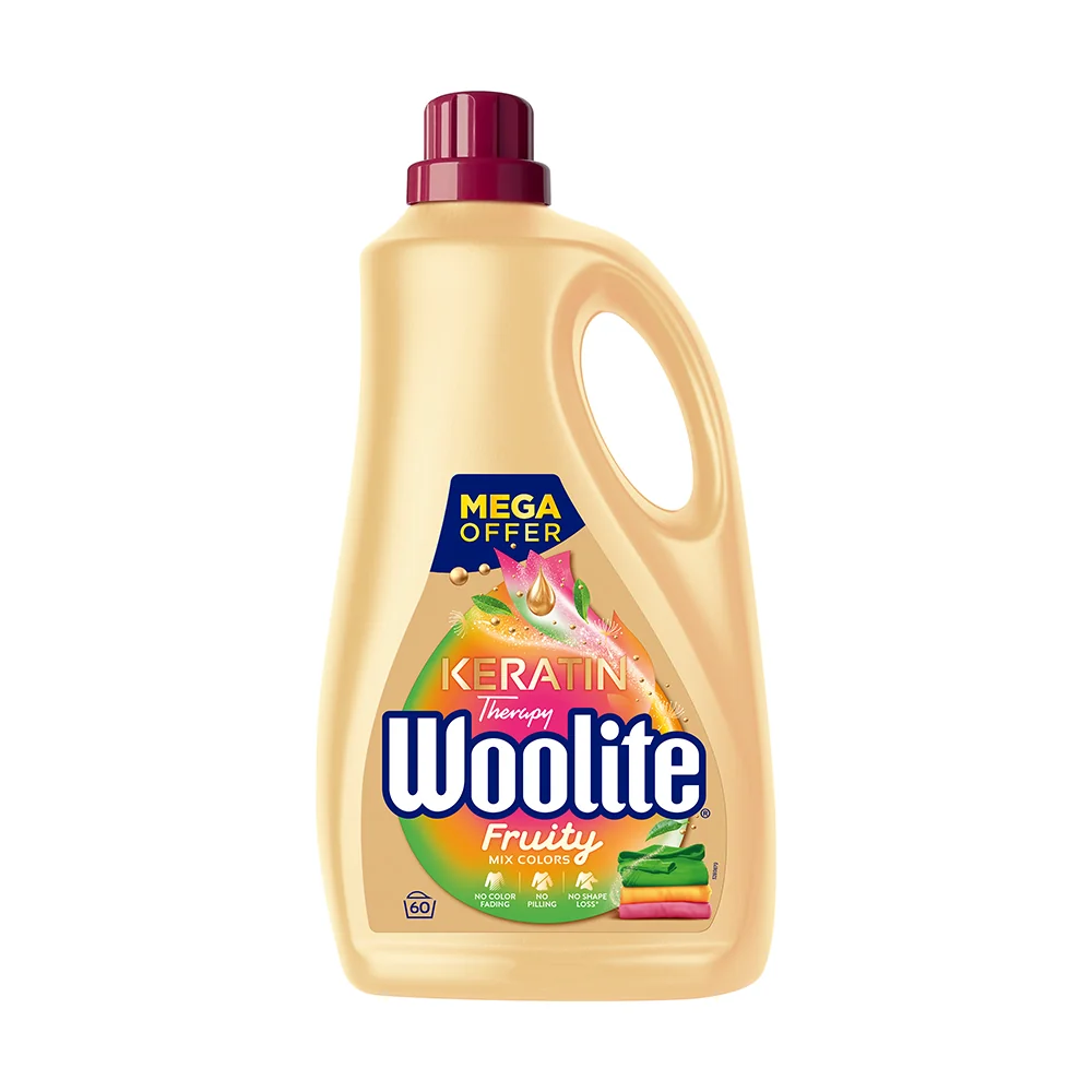 Woolite Keratin Therapy na farebné prádlo Fruity – tekutý prací prípravok s keratínom / 60 pracích dávok 3600 l