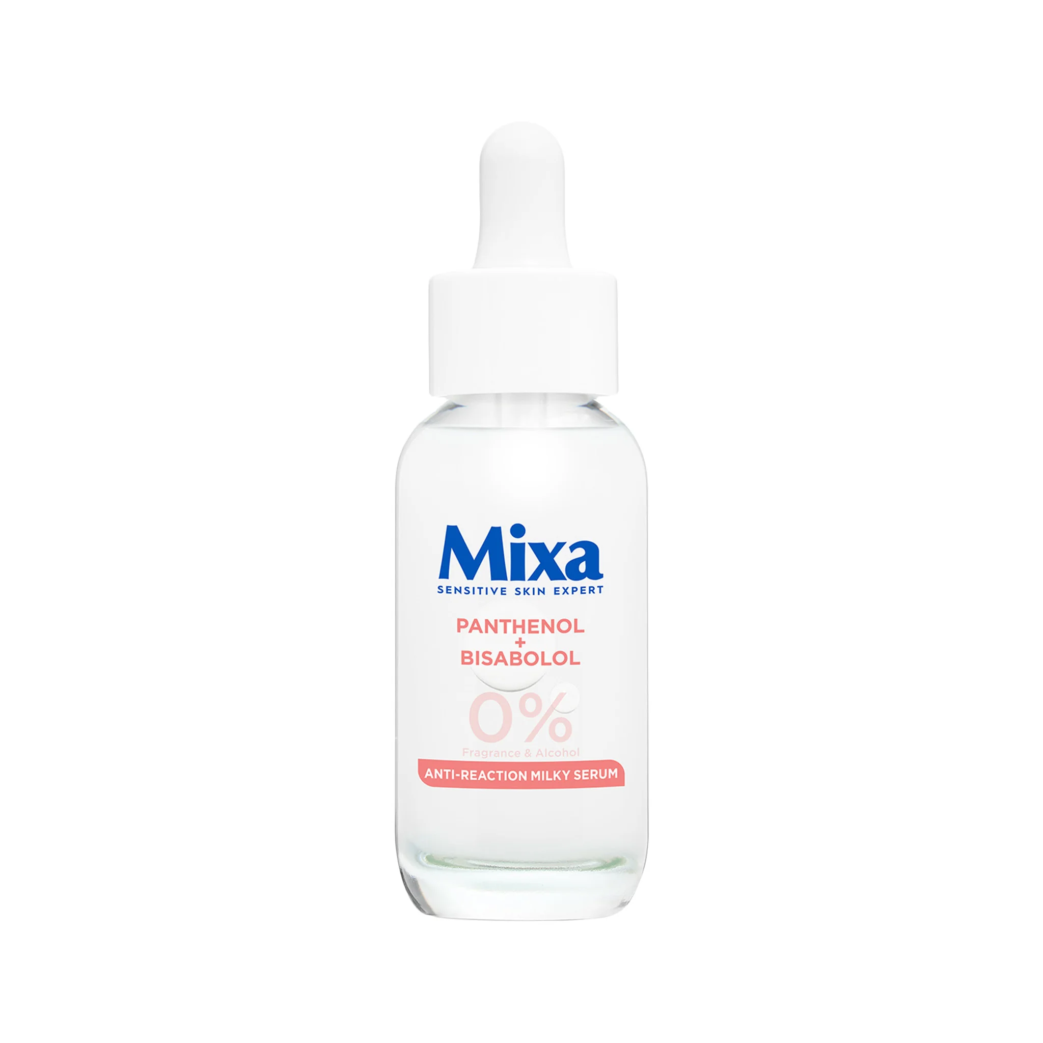 Mixa Anti-Reaction Upokojujúce mliečne sérum s pantenolom a bisabololom – okamžite pleť upokojuje a znižuje jej reaktivitu, vhodné pre citlivú pleť 30 ml