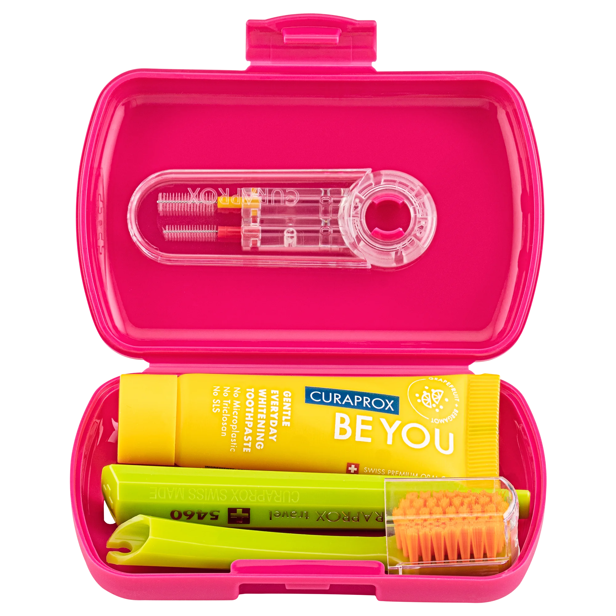 CURAPROX Cestovný set, magenta, dvojitý držiak, červený 1 set