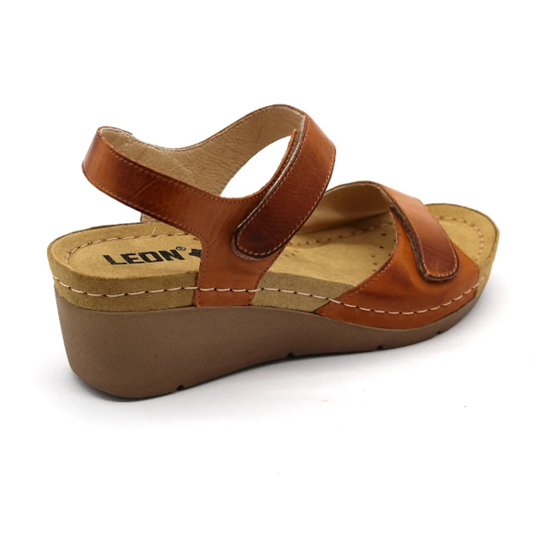 Leon 1041 Zdravotné celokožené sandále na platforme 41 - 26cm, hnedá, 6,5 cm