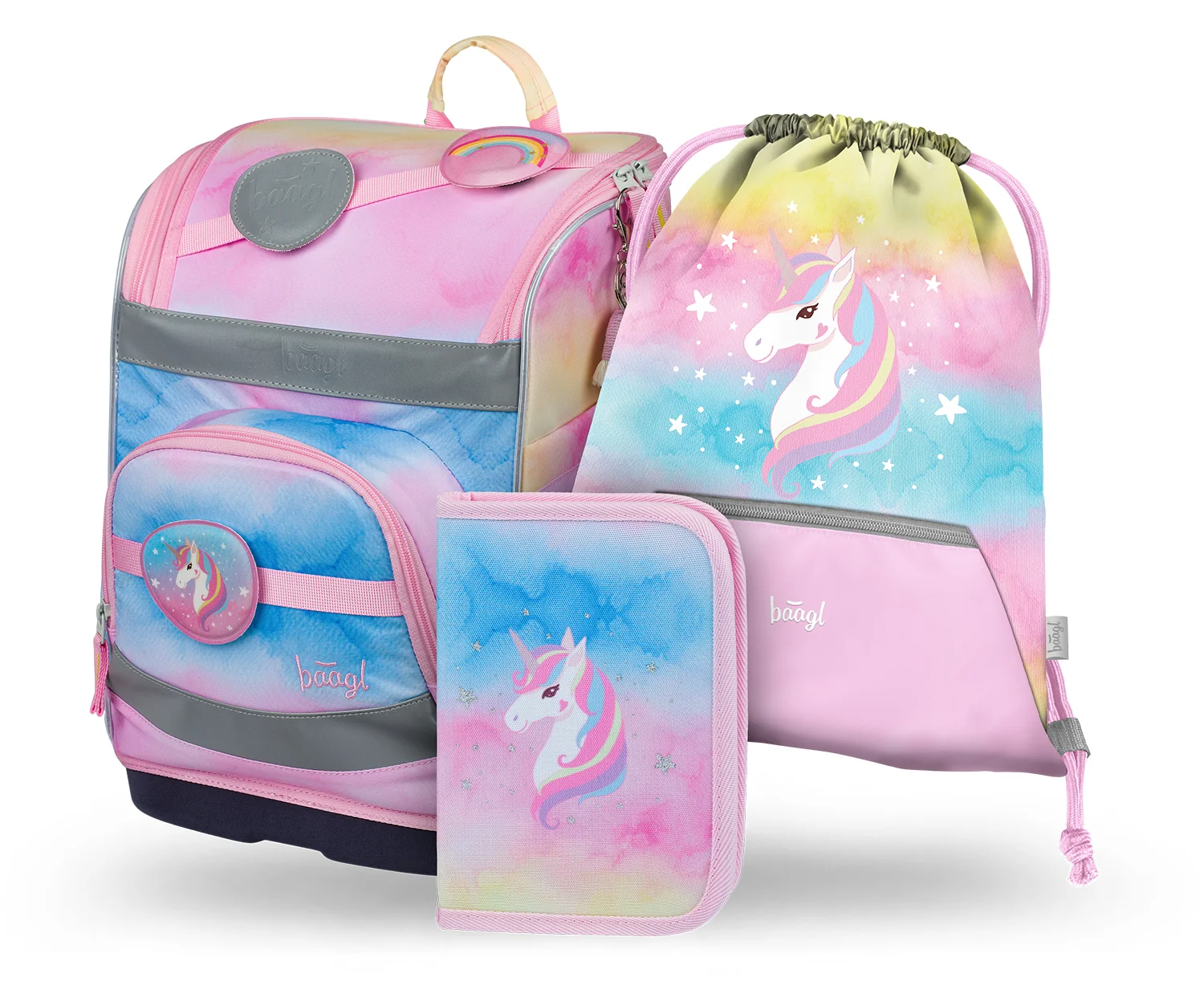 Baagl Zippy Plus Rainbow Unicorn školský set: aktovka, peračník, vrecko