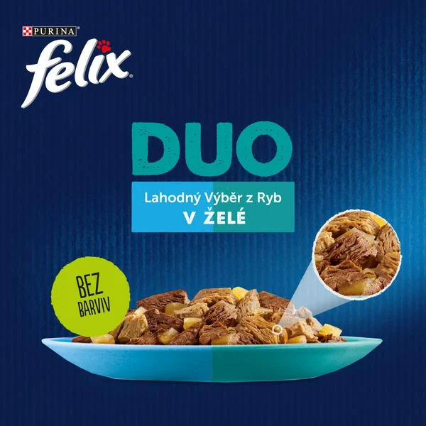 Felix Fantastic DUO kapsičky pre mačky treska a losos, losos a sardinky, sleď a pstruh, pstruh a makrela 4x85 g 4×85 g, kapsičky pre mačky